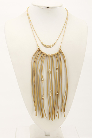 Double Layered Necklace With Leaf And Fringes 6CAB1